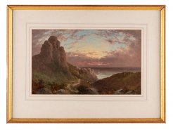 c1879 George Henry Jenkins Coastal Cliff with Sheep Oil Painting