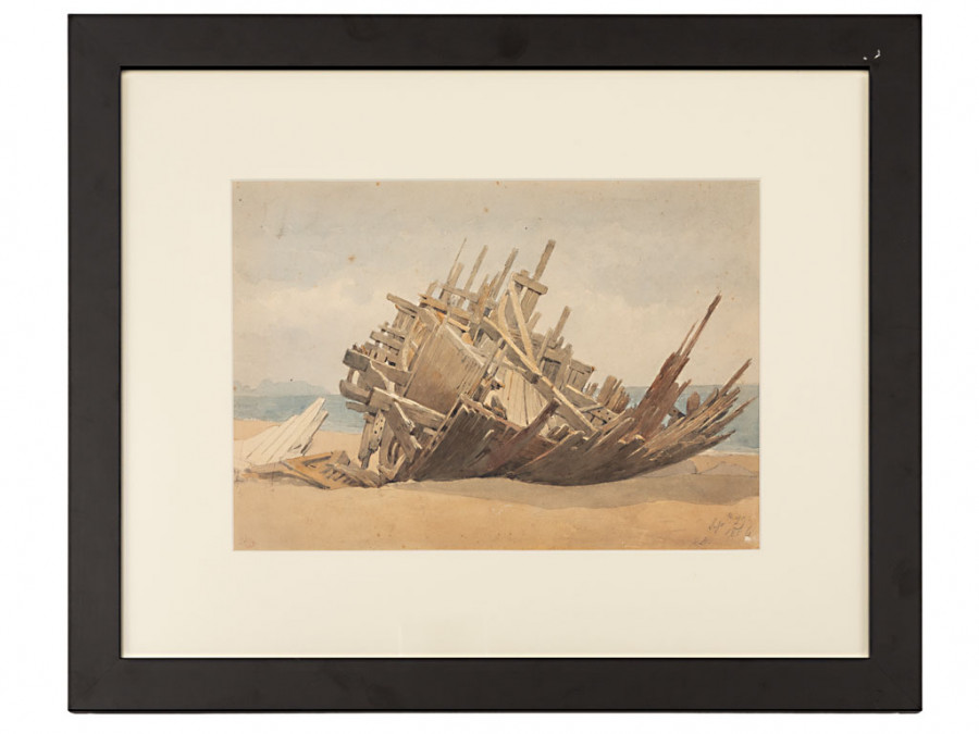 1866 Edward Duncan Watercolour of a Marine Wreck