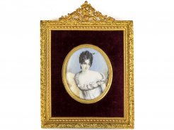 c1805 Miniature Framed Signed Portrait Painting of Mme Recamier